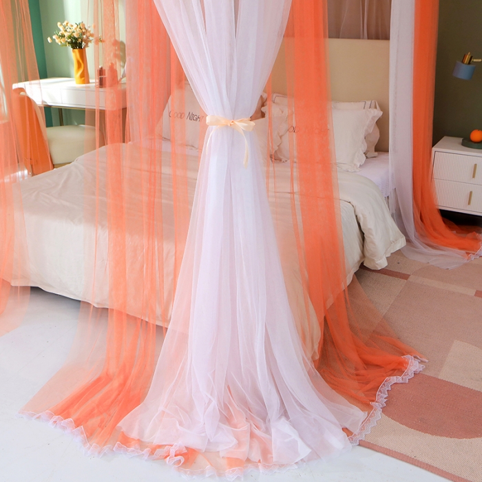 91家纺网 家纺一手货源 找家纺 艾晶美 2021新款双杆双层轻奢落地蚊帐 流光溢彩橘色