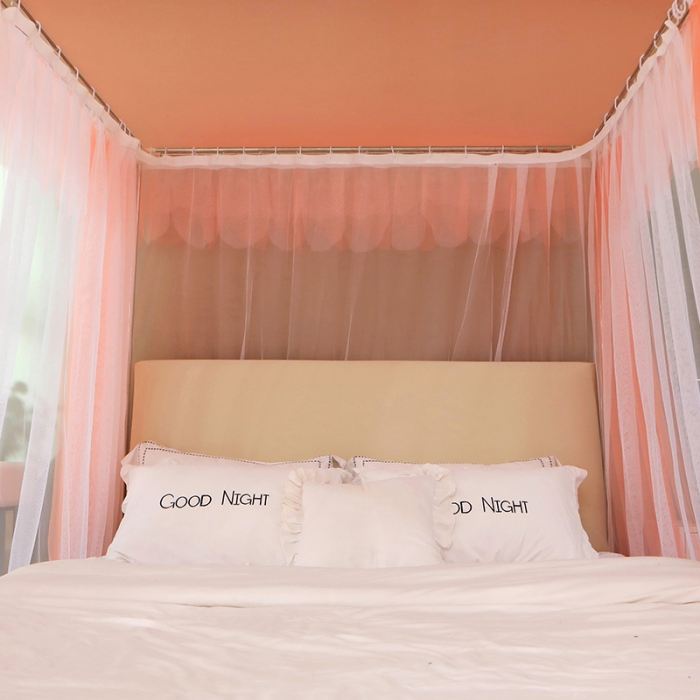 91家纺网 家纺一手货源 找家纺 艾晶美 2021新款双杆双层轻奢落地蚊帐 流光溢彩橘色