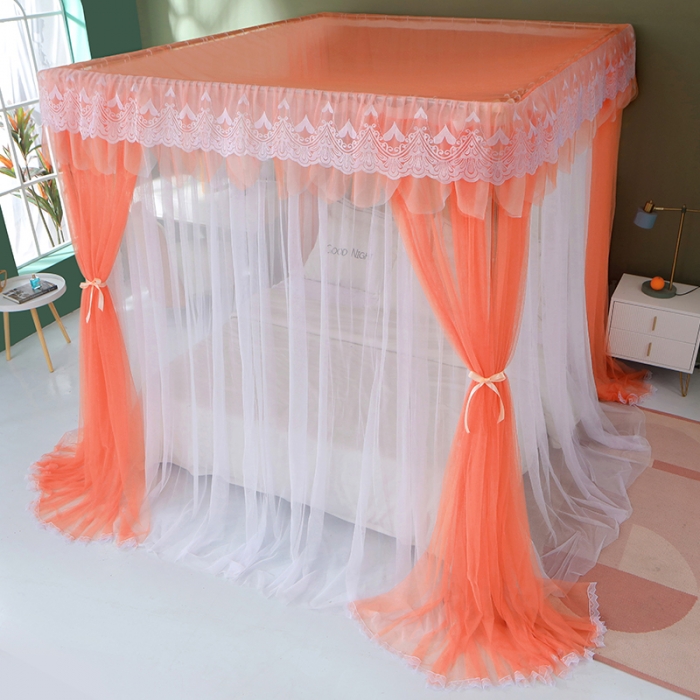 91家纺网 家纺一手货源 找家纺 艾晶美 2021新款双杆双层轻奢落地蚊帐 流光溢彩橘色