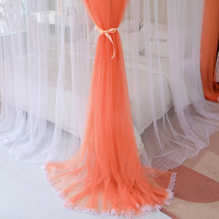 91家纺网 家纺一手货源 找家纺 艾晶美 2021新款双杆双层轻奢落地蚊帐 流光溢彩橘色