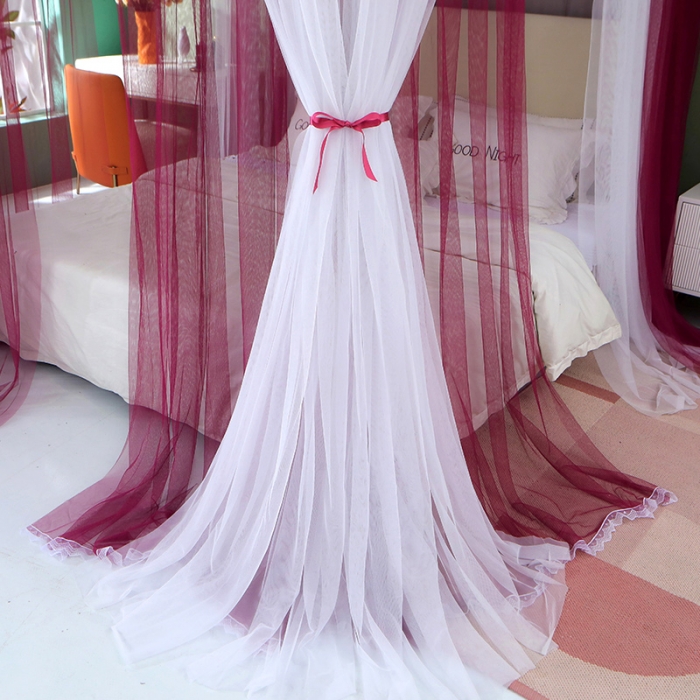 91家纺网 家纺一手货源 找家纺 艾晶美 2021新款双杆双层轻奢落地蚊帐 流光溢彩玫红