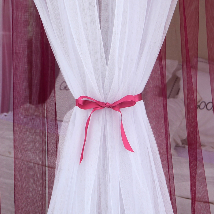 91家纺网 家纺一手货源 找家纺 艾晶美 2021新款双杆双层轻奢落地蚊帐 流光溢彩玫红