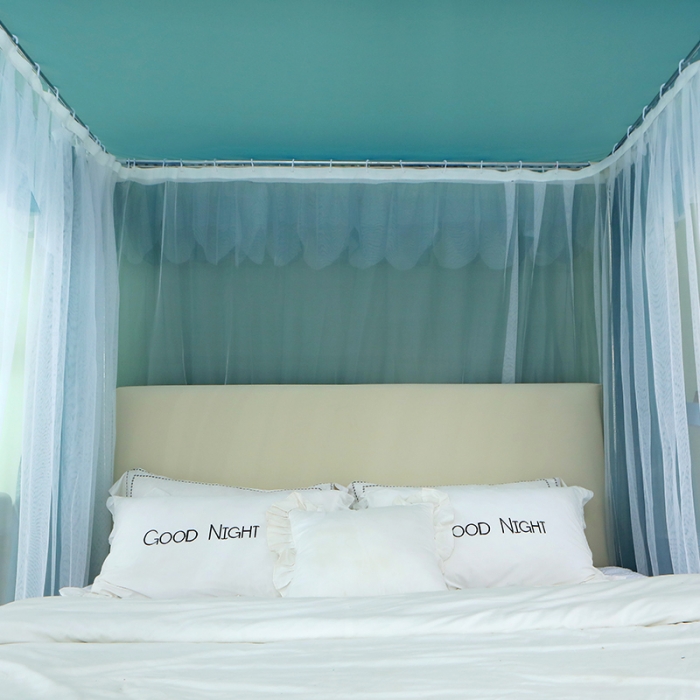 91家纺网 家纺一手货源 找家纺 艾晶美 2021新款双杆双层轻奢落地蚊帐 流光溢彩墨绿