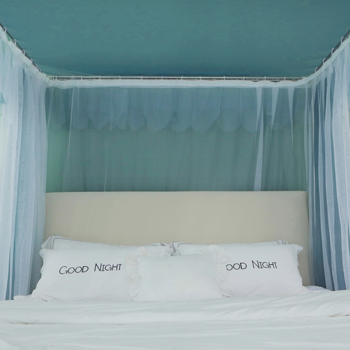 91家纺网 家纺一手货源 找家纺 艾晶美 2021新款双杆双层轻奢落地蚊帐 流光溢彩墨绿