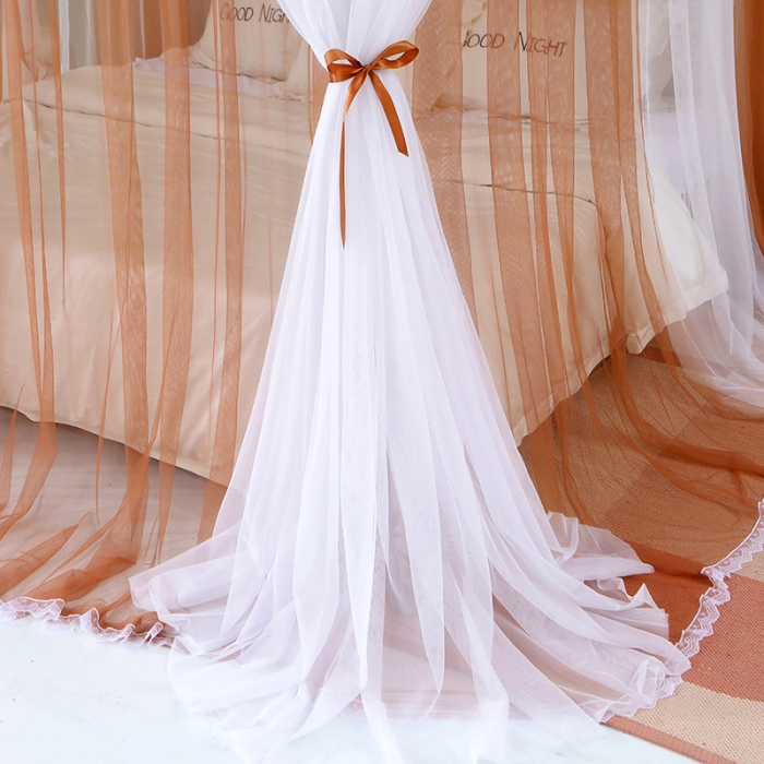 91家纺网 家纺一手货源 找家纺 艾晶美 2021新款双杆双层轻奢落地蚊帐 流光溢彩浅咖