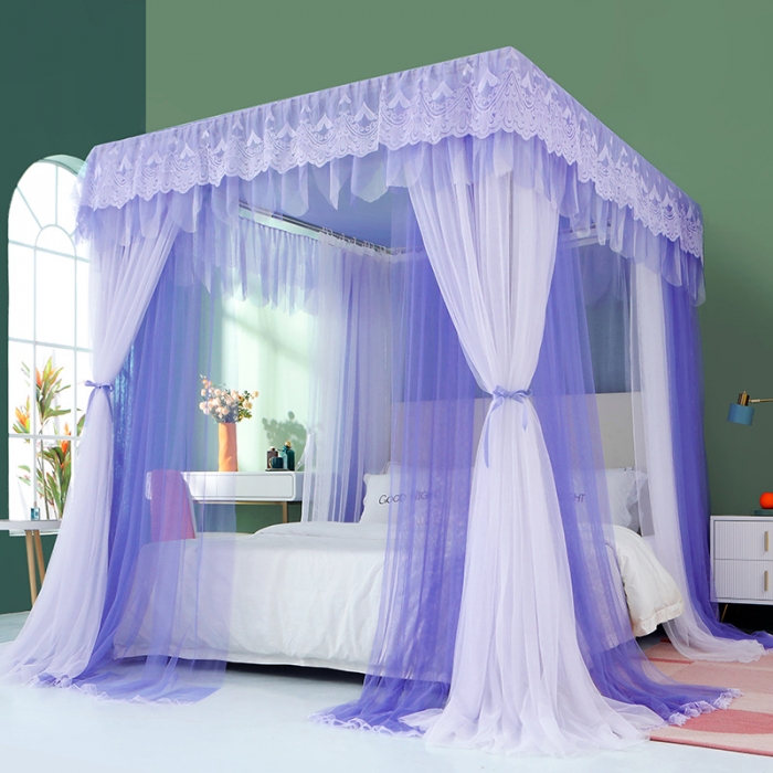 91家纺网 家纺一手货源 找家纺 艾晶美 2021新款双杆双层轻奢落地蚊帐 流光溢彩雪青