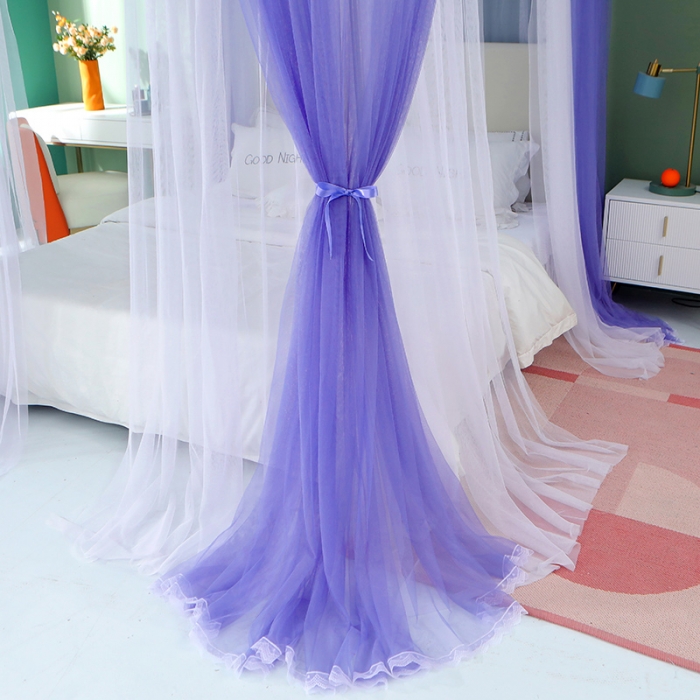 91家纺网 家纺一手货源 找家纺 艾晶美 2021新款双杆双层轻奢落地蚊帐 流光溢彩雪青