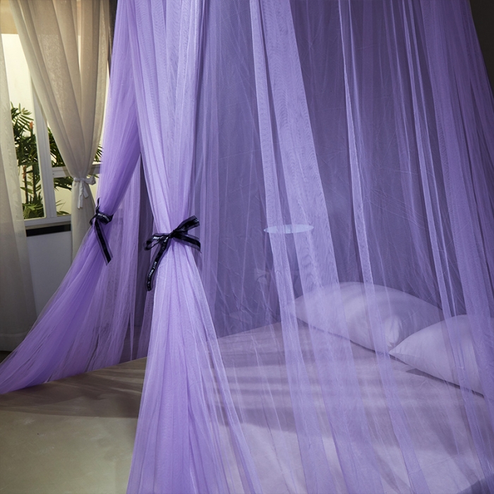 91家纺网 家纺一手货源 找家纺 艾晶美 2021新款蝴蝶结圆顶蚊帐 贵气紫