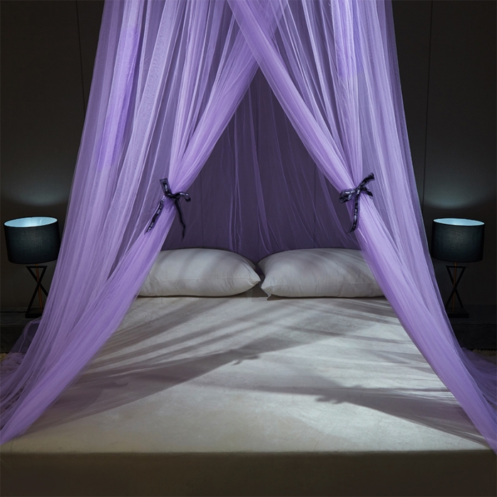 91家纺网 家纺一手货源 找家纺 艾晶美 2021新款蝴蝶结圆顶蚊帐 贵气紫