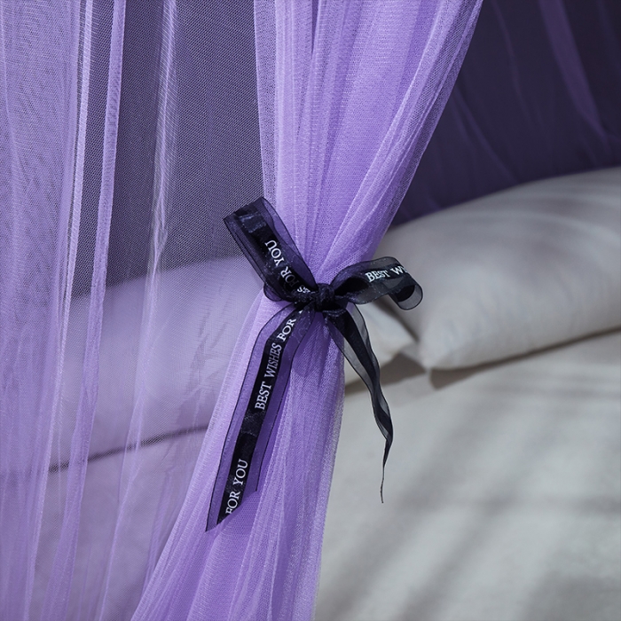 91家纺网 家纺一手货源 找家纺 艾晶美 2021新款蝴蝶结圆顶蚊帐 贵气紫