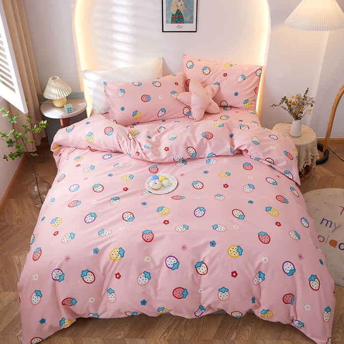 91家纺网 家纺一手货源 找家纺 一米阳光 2021新款碎花款四件套 甜心草莓