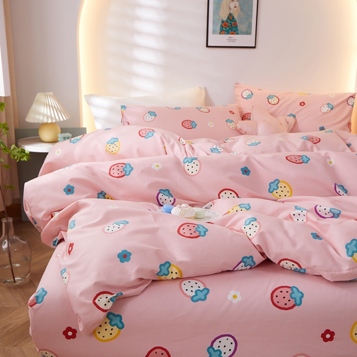 91家纺网 家纺一手货源 找家纺 一米阳光 2021新款碎花款四件套 甜心草莓