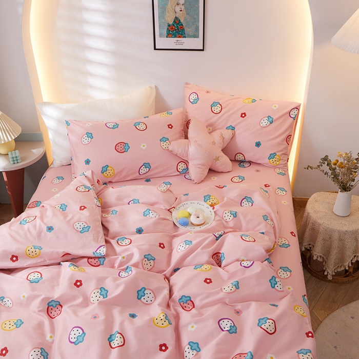 91家纺网 家纺一手货源 找家纺 一米阳光 2021新款碎花款四件套 甜心草莓