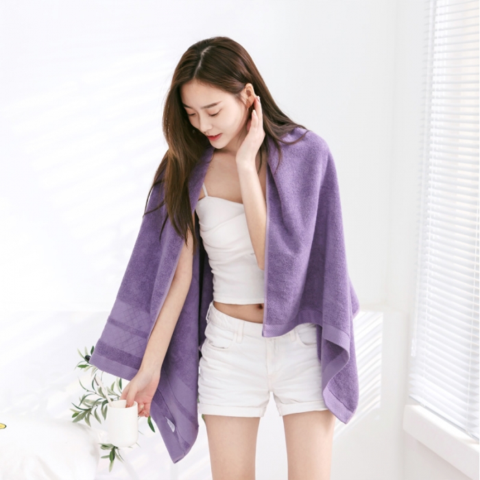 91家纺网 家纺一手货源 找家纺 朴尔 2021新款全棉32股小棱形系列毛巾浴巾浴巾深紫色