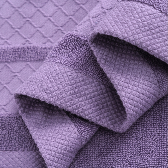 91家纺网 家纺一手货源 找家纺 朴尔 2021新款全棉32股小棱形系列毛巾浴巾浴巾深紫色