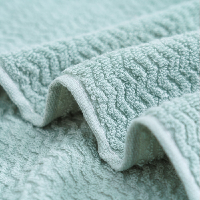 91家纺网 家纺一手货源 找家纺 朴尔 2021新款全棉32股波浪纹系列毛巾浴巾毛巾水绿色