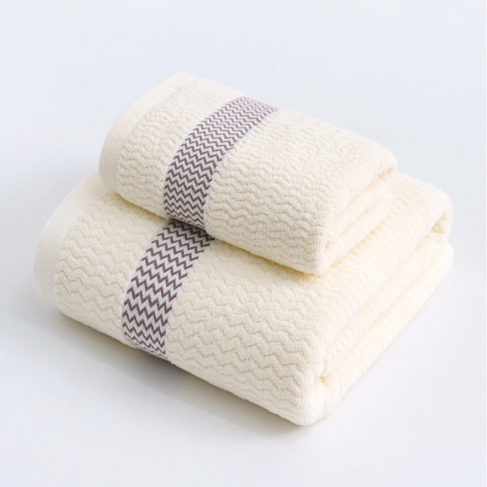 91家纺网 家纺一手货源 找家纺 朴尔 2021新款全棉32股波浪纹系列毛巾浴巾浴巾米白色