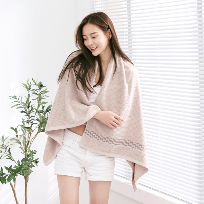 91家纺网 家纺一手货源 找家纺 朴尔 2021新款全棉32股波浪纹系列毛巾浴巾浴巾浅咖色