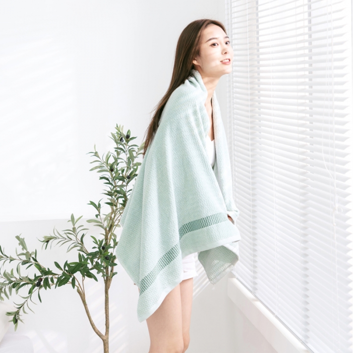 91家纺网 家纺一手货源 找家纺 朴尔 2021新款全棉32股波浪纹系列毛巾浴巾浴巾水绿色