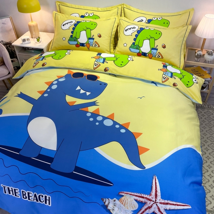 91家纺网 家纺一手货源 找家纺 金爱家 2021新款13372大版全棉卡通四件套 冲浪龙