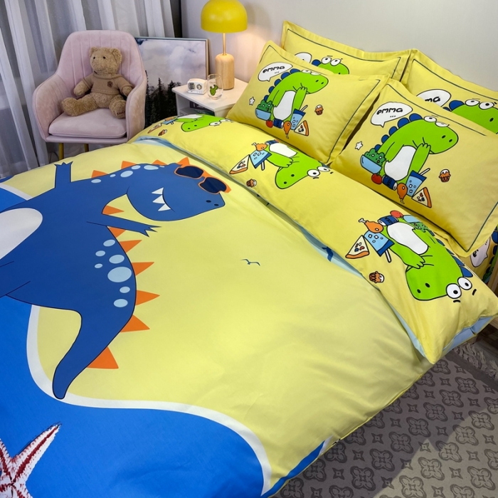 91家纺网 家纺一手货源 找家纺 金爱家 2021新款13372大版全棉卡通四件套 冲浪龙