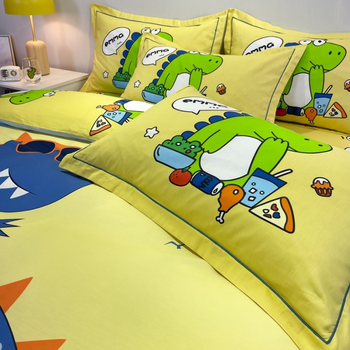 91家纺网 家纺一手货源 找家纺 金爱家 2021新款13372大版全棉卡通四件套 冲浪龙