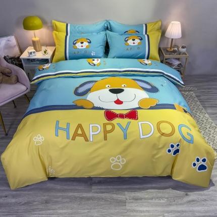 金爱家 2021新款13372大版全棉卡通四件套 呆萌狗