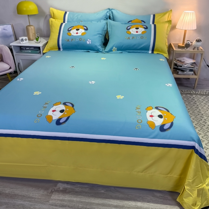 91家纺网 家纺一手货源 找家纺 金爱家 2021新款13372大版全棉卡通四件套 呆萌狗