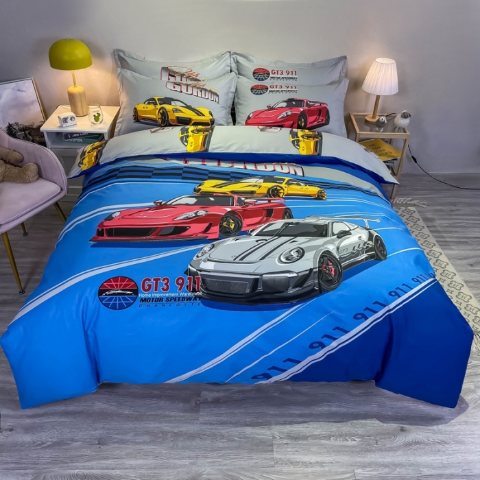 91家纺网 家纺一手货源 找家纺 金爱家 2021新款13372大版全棉卡通四件套 极速赛车