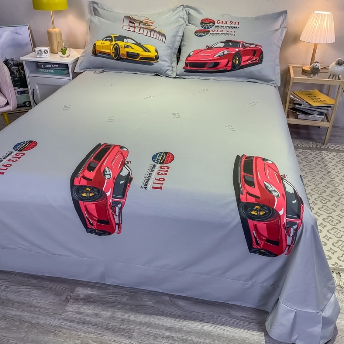 91家纺网 家纺一手货源 找家纺 金爱家 2021新款13372大版全棉卡通四件套 极速赛车