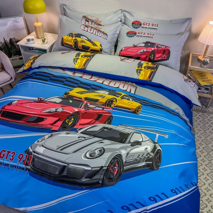 91家纺网 家纺一手货源 找家纺 金爱家 2021新款13372大版全棉卡通四件套 极速赛车