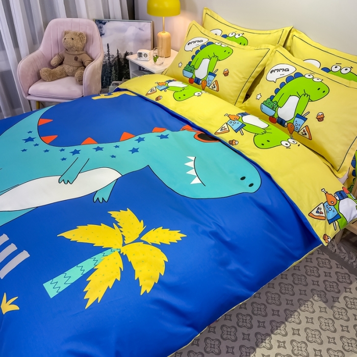 91家纺网 家纺一手货源 找家纺 金爱家 2021新款13372大版全棉卡通四件套 酷龙出没