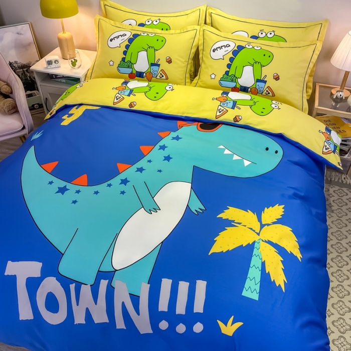 91家纺网 家纺一手货源 找家纺 金爱家 2021新款13372大版全棉卡通四件套 酷龙出没