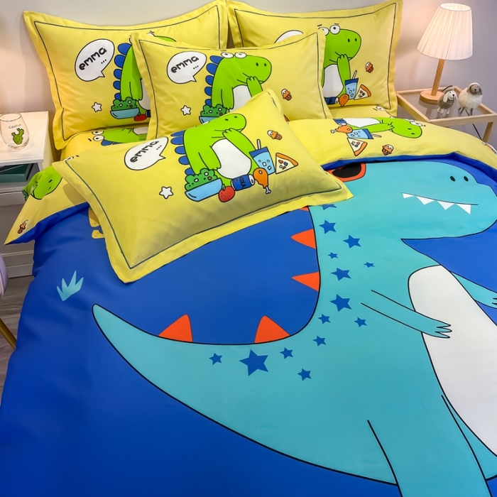 91家纺网 家纺一手货源 找家纺 金爱家 2021新款13372大版全棉卡通四件套 酷龙出没