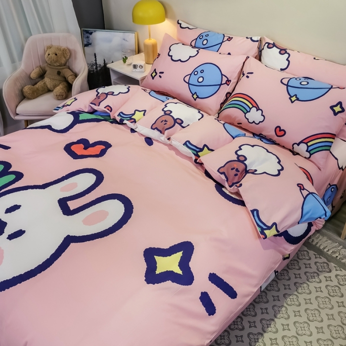 91家纺网 家纺一手货源 找家纺 金爱家 2021新款13372大版全棉卡通四件套 萝卜兔兔