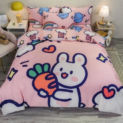 金爱家 2021新款13372大版全棉卡通四件套 萝卜兔兔