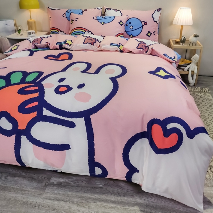 91家纺网 家纺一手货源 找家纺 金爱家 2021新款13372大版全棉卡通四件套 萝卜兔兔