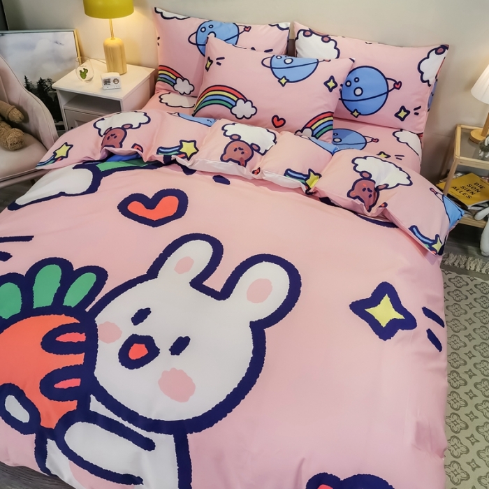 91家纺网 家纺一手货源 找家纺 金爱家 2021新款13372大版全棉卡通四件套 萝卜兔兔