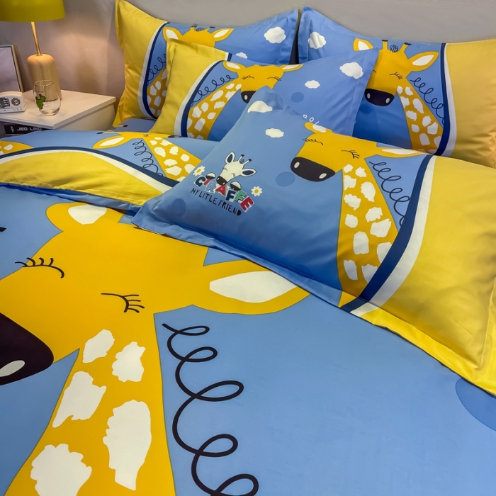 91家纺网 家纺一手货源 找家纺 金爱家 2021新款13372大版全棉卡通四件套 萌鹿