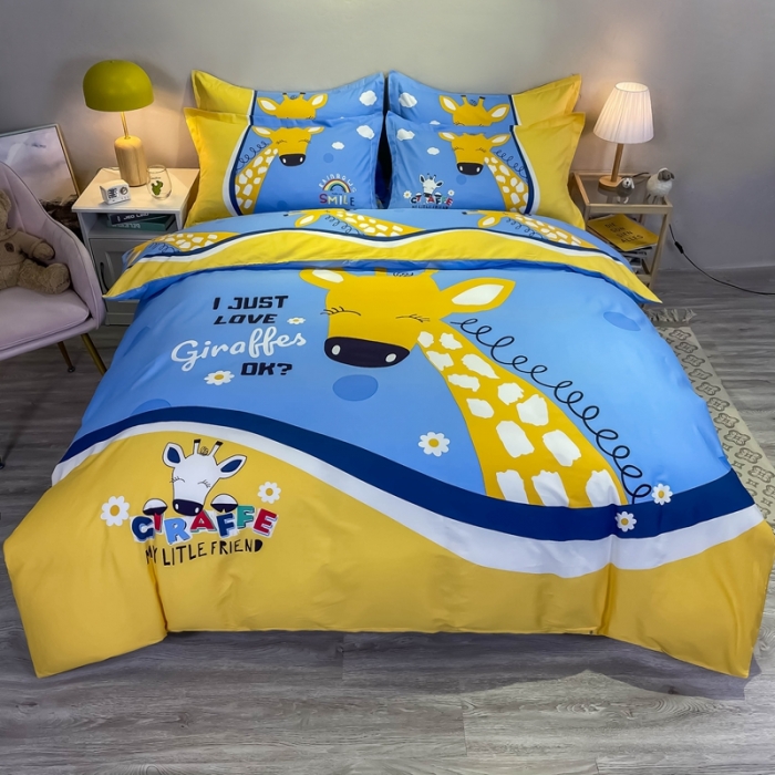 91家纺网 家纺一手货源 找家纺 金爱家 2021新款13372大版全棉卡通四件套 萌鹿