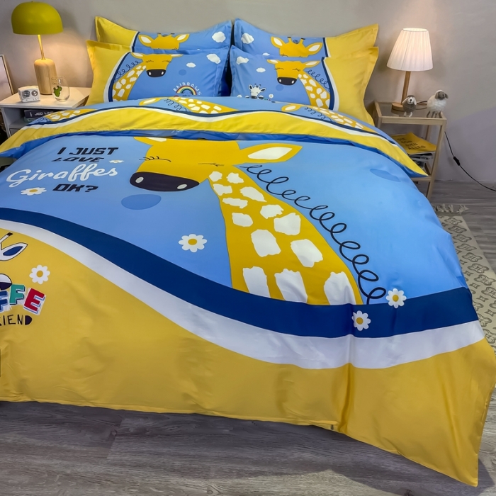 91家纺网 家纺一手货源 找家纺 金爱家 2021新款13372大版全棉卡通四件套 萌鹿