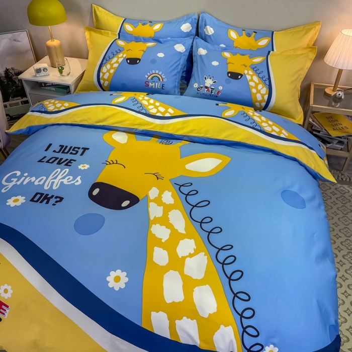 91家纺网 家纺一手货源 找家纺 金爱家 2021新款13372大版全棉卡通四件套 萌鹿