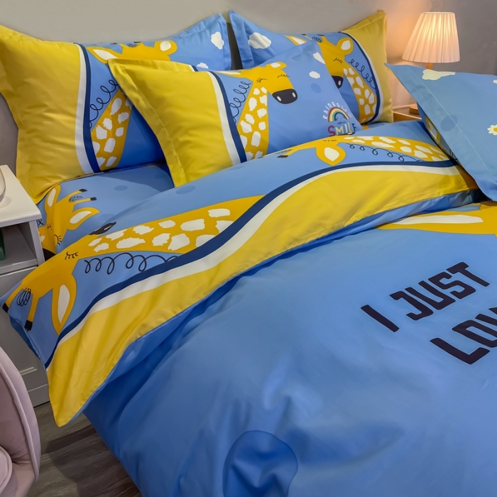 91家纺网 家纺一手货源 找家纺 金爱家 2021新款13372大版全棉卡通四件套 萌鹿