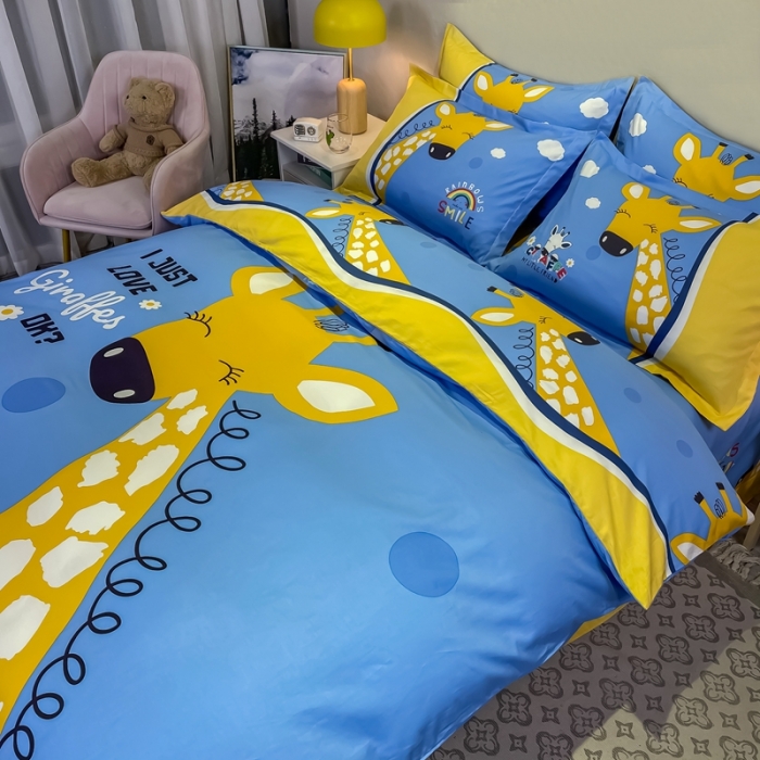 91家纺网 家纺一手货源 找家纺 金爱家 2021新款13372大版全棉卡通四件套 萌鹿