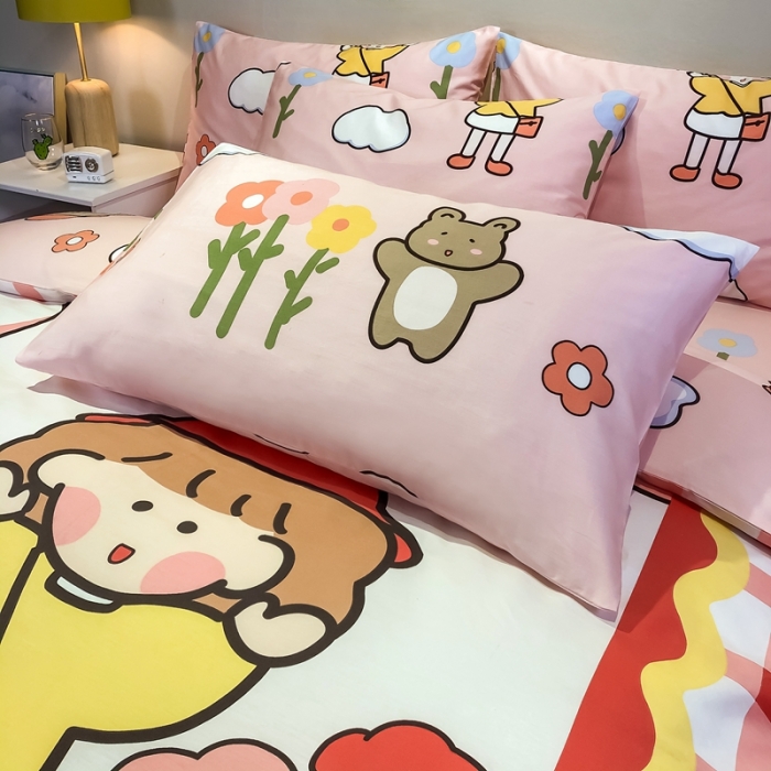 91家纺网 家纺一手货源 找家纺 金爱家 2021新款13372大版全棉卡通四件套 甜蜜女孩