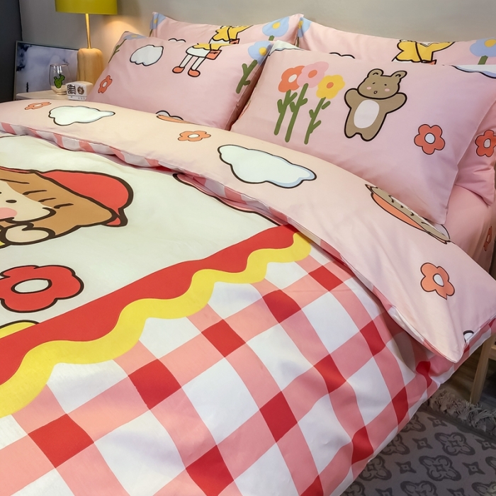 91家纺网 家纺一手货源 找家纺 金爱家 2021新款13372大版全棉卡通四件套 甜蜜女孩