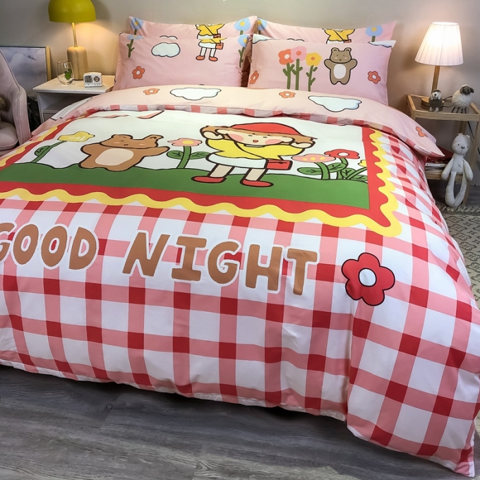 91家纺网 家纺一手货源 找家纺 金爱家 2021新款13372大版全棉卡通四件套 甜蜜女孩