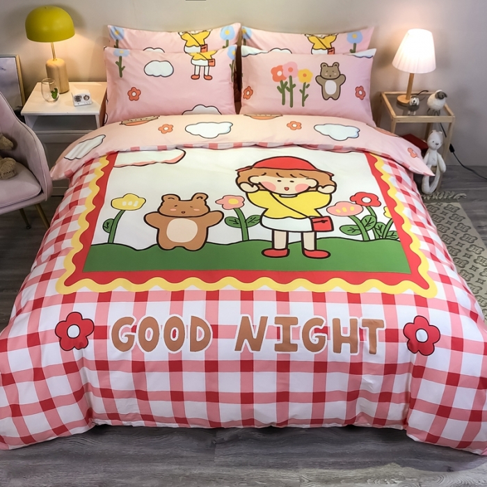 91家纺网 家纺一手货源 找家纺 金爱家 2021新款13372大版全棉卡通四件套 甜蜜女孩