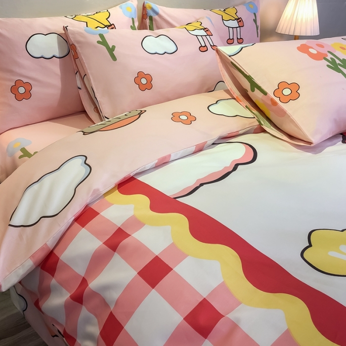 91家纺网 家纺一手货源 找家纺 金爱家 2021新款13372大版全棉卡通四件套 甜蜜女孩