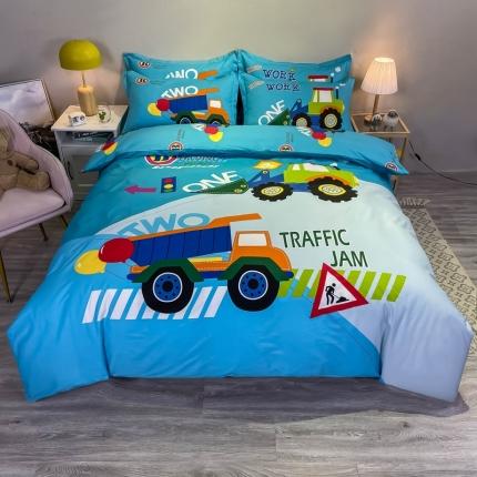 金爱家 2021新款13372大版全棉卡通四件套 挖土车